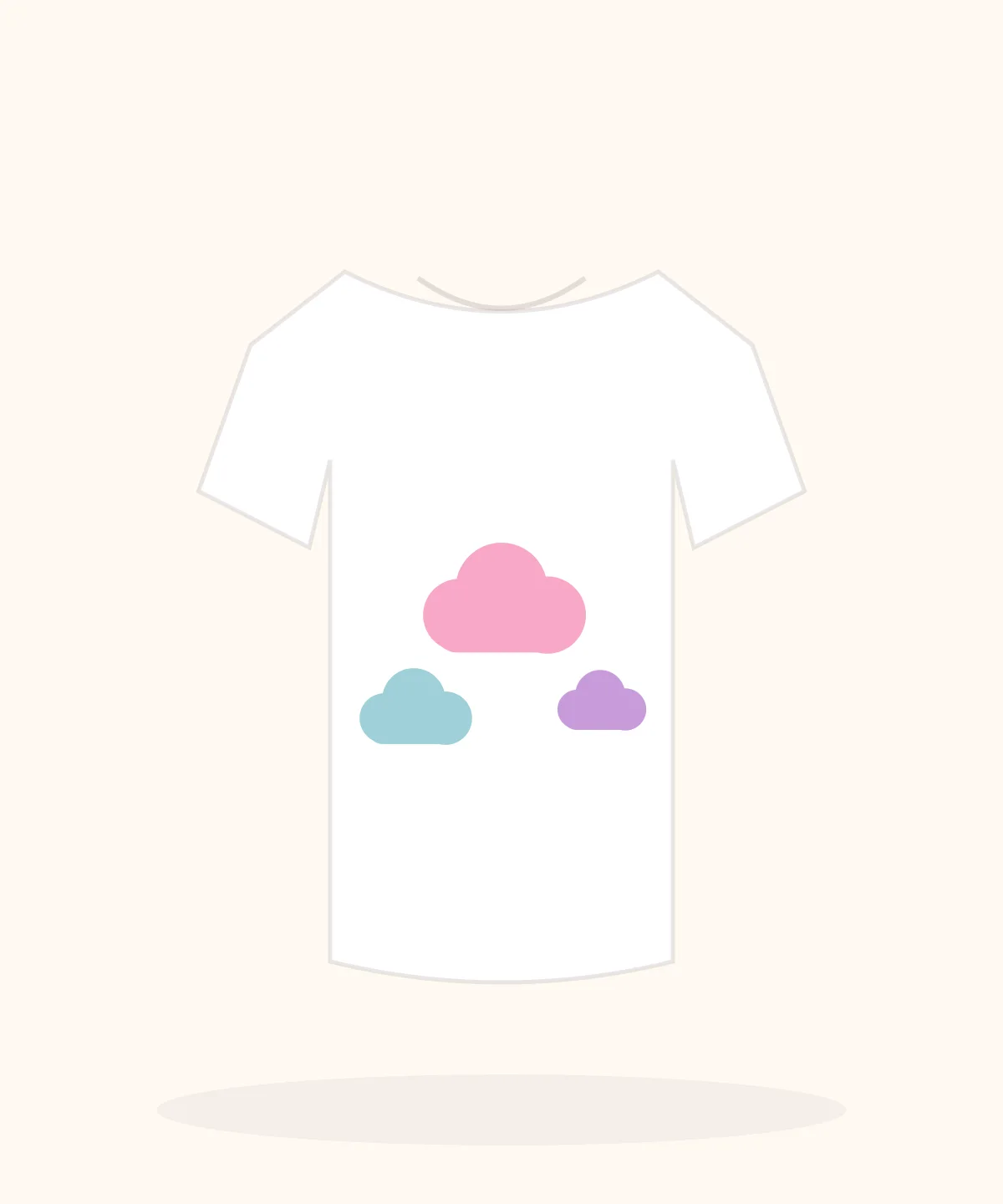 Cotton Candy Clouds printed on a soft pastel t-shirt
