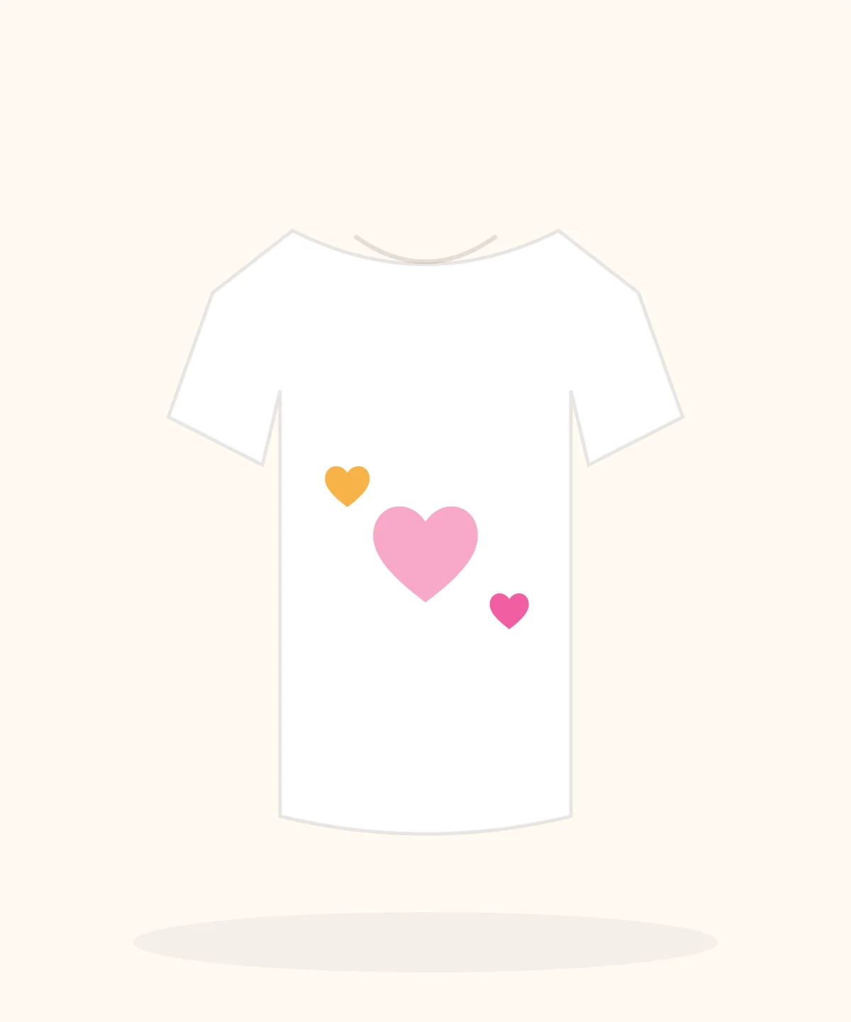 Peachy Keen Hearts printed on a soft pastel t-shirt