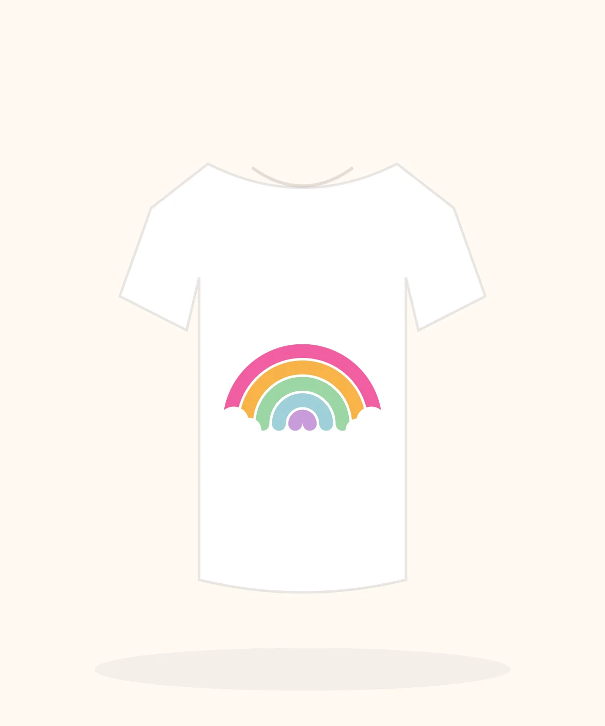 Rainbow Sprinkle Smile printed on a soft pastel t-shirt